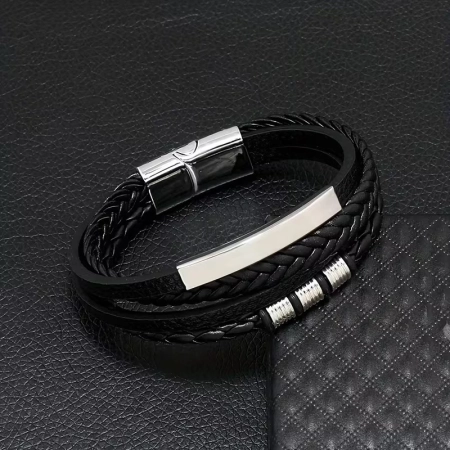 Męska bransoletka z grawerem - Trieste, black/silver
